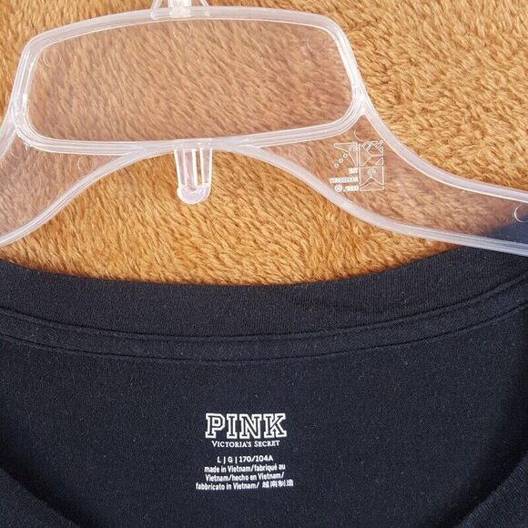 VICTORIAS SECRET PINK Womens Top Large Black Pullover Oversized Pizza College - Picture 2 of 7